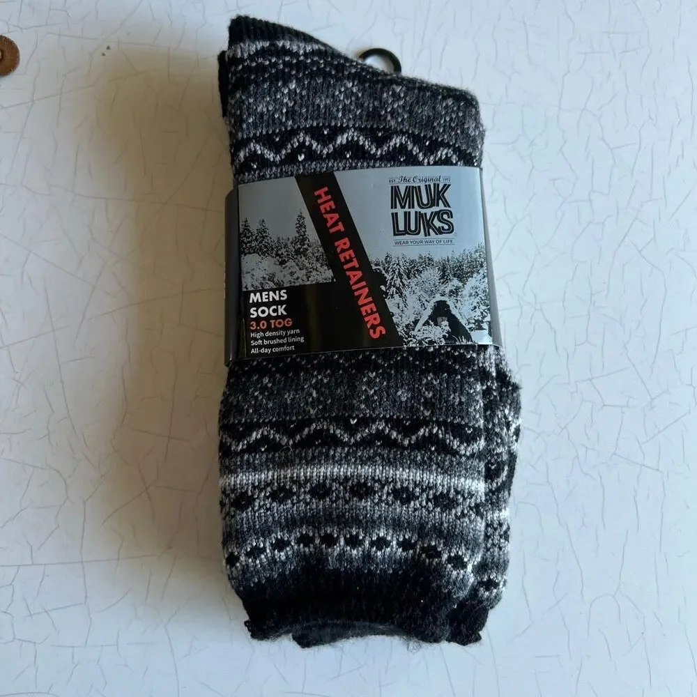 Men's HEAT RETAINERS by MUK LUKS 3.0 THERMAL SOCKS -Red Checker - Size 10-13 NWT
